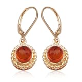 18k Yellow Gold Overlay Sterling Silver Amber Drop Leverback Earrings