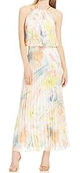 Polyester Halter Pleated Cocktail Full Length Maxi Dress 