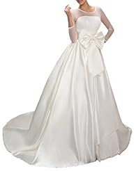 2015 Long Sleeves Natural   Waistline  Satin/Tulle   Ball Gown  Dress With a Bow(s)