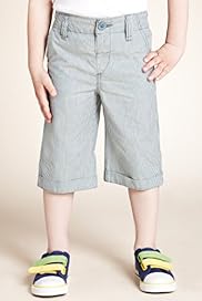 Pure Cotton Adjustable Waist Striped Turn Up Hem Shorts