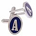 Silver plated and blue enamel initial A cufflinks with presentation box. Made in the U.S.A