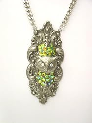 Rocker Jewelry Large Metal Owl Pendant Elegant Euro style Pewter Vertical Setting Rock Star Jewelry