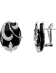 14K White Gold Onyx and Diamond Earrings -- LIFETIME WARRANTY