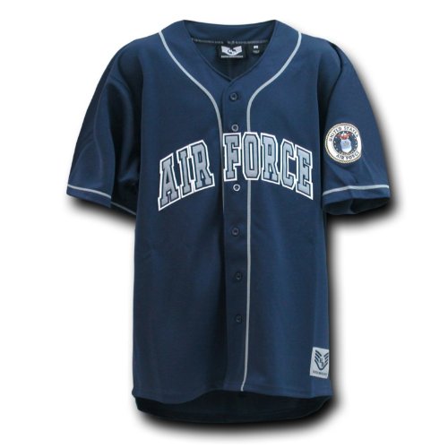 NAVY BLUE Fully Button Down Military AIR FORCE Logo Baseball Jersey Size XLarge