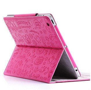 Cute Magic Girl Lopez Cartoon Smart Cover Shell Pu Leather Case Sleep Wake for Apple Ipad 2 Ipad2 -Pink