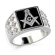 Rhodium Plated Masonic Ring - Black Background Sizes 8-13
