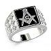 Rhodium Plated Masonic Ring - Black Background Sizes 8-13
