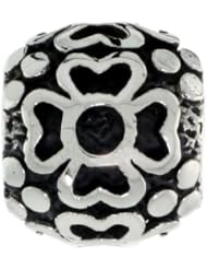 Sterling Silver Floral Barrel Bead Charm for most Charm Bracelets