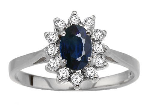 1.24 cttw Princess Diana Style Genuine Sapphire and Diamond Ring - 14kt White or Yellow Gold