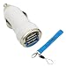 GTMax Silver 2-Port USB Car Charger Adapter 2A with Wrist Strap Lanyard