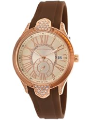 Womens Brown Silicone Champagne Dial White Crystal Rose-Tone Bezel