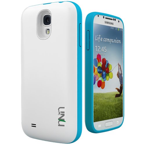 uNu Unity Samsung Galaxy S4 Battery Case [White/Blue] - External Slim Protective Battery Case Cover for Samsung Galaxy S4 Compatibles with All Models Samsung Galaxy S4 i9500