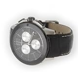 R&Co Men's Quartz Watch with Black Dial Chronograph Display and Black Leather Strap RGS00006/46/19