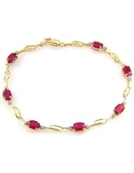 14k Gold Tennis Bracelet with Genuine Oval Rubies & Round Diamonds