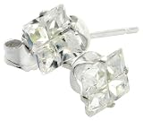 Sterling Silver 5 mm (0.70 Carat Size each) Square Invisible Cut Cubic Zirconia Stud Earrings