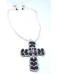 Bohemian Style Black Peyote Stitch Cross Necklace