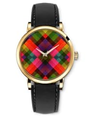 SPRAWL Aanalog Fashion Series Gold Ladies Watches of Genuine Black Leather Strap,Unique Wrist Watch for Women Girls Designed with Colored squares