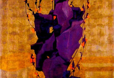 Professionally Framed Egon Schiele Stylized Floral Before Decorative Background, Style of Life Art Print Poster - 13x19 with RichAndFramous Black Wood Frame