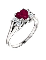 18K White Gold 6.00x6.00mm Heart Cut Rhodolite Garnet and Diamond Ring -- LIFETIME WARRANTY