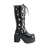 3 1 2 Inch Mens Black Platform Knee High Gothic Boots Lace Up Steel Toe by Unknown