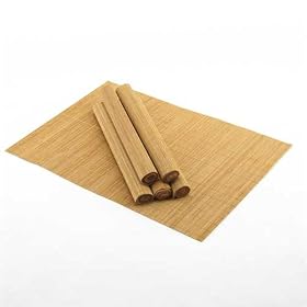 6 Piece Bamboo Placemat Sushi Rolling Mat Set - Brown by ThinkBamboo - Placemats