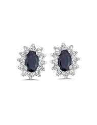 Birthstone Company 14k White Gold Oval Sapphire And Diamond Earrings