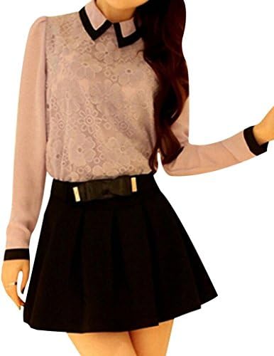 VENTELAN Women's Long Sleeve Chiffon Elegant Above Knee Wear To Work Shirt Dress