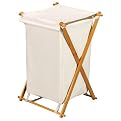 Whitney Design 6781 Single X-Frame Solid-Wood Hamper with Natural-Canvas Bag and Lid
