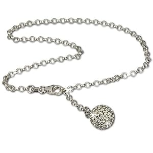SilberDream Fußkette Glitzer Kugel weiß 25cm 925 Sterling Silber Fußkettchen SDF010W
