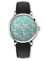 SPRAWL Aanalog Fashion Series Silver Ladies Watches of Genuine Black Leather Strap,Unique Wrist Watch for Women Girls Designed with Grate white flowers