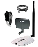 Alfa AWUS036NHR - High-Gain 2000mw 2W 802.11 B/G/N Wireless USB Network Adaptor with a 5dBi Omni-Directional Antenna and a 7dBi Panel Antenna and a 5m (16.4 Feet) USB Cable and a Suction cup / Clip Window Mount dock - Wireless-N 802.11n Wi-Fi - 150Mbps - 2.4 GHz - 5dBi Antenna - Long Range - Realtek Chipset - Strongest on the Market