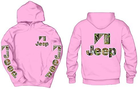 Jeep Camo Front, Back, &amp; Sleeves Logos Hoodie, 2XL Pink