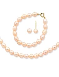 14k Pink Fw Cultured Pearl 12 In. Necklace, Bracelet & Earrings Set