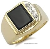 14K Gold Plated Simulated Onyx & CZ Mens Ring
