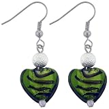 Forest Green Heart Murano Glass Dangle Earrings