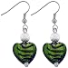 Forest Green Heart Murano Glass Dangle Earrings