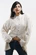 Pure Soft Wool Shawl Stole Wrap Jacket Beautiful Flower Embroidery - Ivory