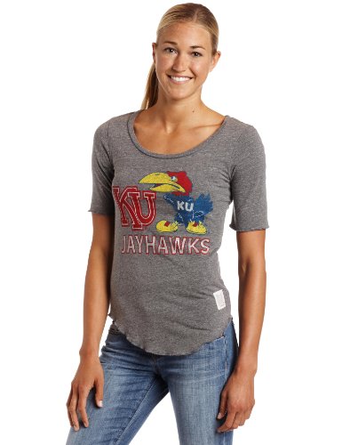 NCAA Women's Grey Kansas Jayhawks Short Sleeve Tee (Streaky Grey, XLarge)