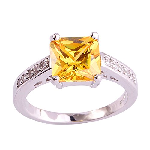 Psiroy 925 Sterling Silver Girl's 8*8mm Princess Cut Citrine Filled Ring