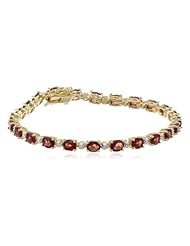 18k Yellow Gold-Plated Sterling Silver Garnet and Diamond Bracelet, 7.25"