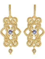 Jewelplus Granulated Design Dangle Earrings 14K Yellow Complete With Stones Pair