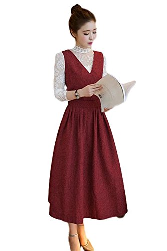 シャツ ベスト ドレス ワンピース ブラウス レース ハイネック 秋物 ソリッドカラー Vネック レディースファッション DO045