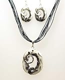 Image of Black & White Swirl Earrings and Pendant On An Extendable Rope 16/18