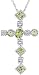 14k White Gold Peridot and Diamond Cross Pendant (.07 cttw, I-J Color, I2 Clarity)