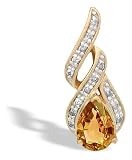 14K Yellow Gold Genuine Pear Citrine and Diamond Flame Pendant