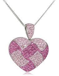 Carnevale Sterling Silver and Pink Quilted Heart Pendant Necklace with Swarovski Elements, 18"