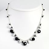 Sterling Silver Howlite & Onyx Necklace - 18 Inch