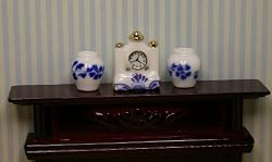 Mantle Clock and 2 Vases - Dollhouse Miniature