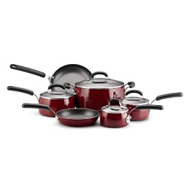 Farberware Porcelain 10 Piece Cookware Set, Red