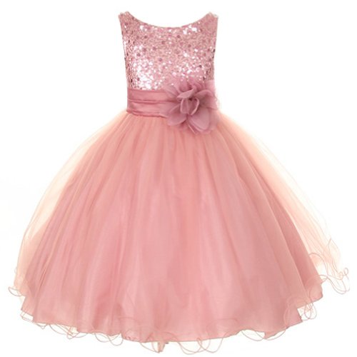 Flower Girls Sequin Glitter Beaded Dress Pageant Wedding Girls Dresses Dusty Rose (), Dusty Rose)